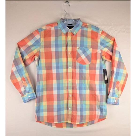 Tommy Hilfiger Boys Plaid Button-Down Shirt XL Multicolor 100% Cotton - Picture 1 of 8